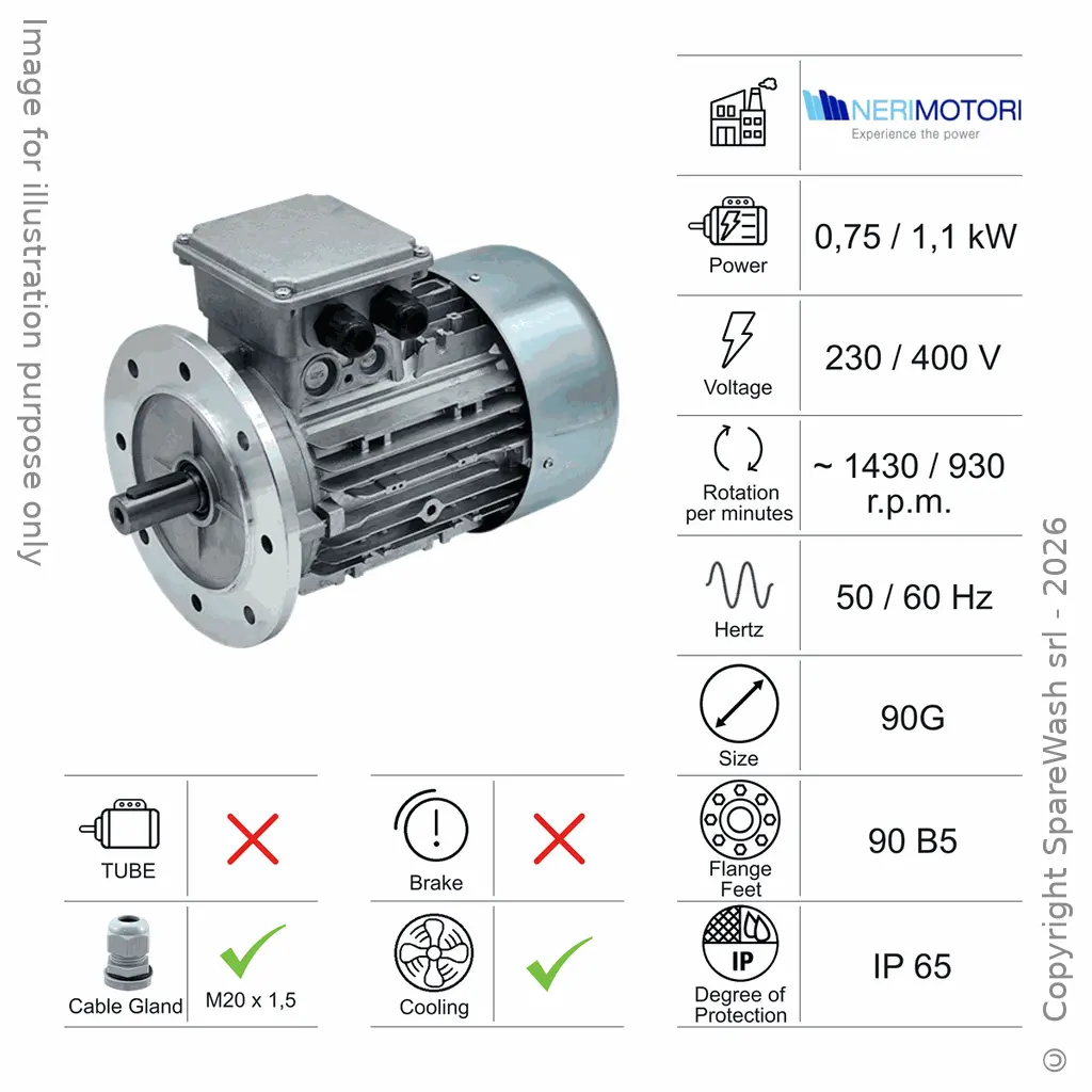 MOTOR 0,75/1,1KW 90G B5 4/6P 230-400V 50HZ IP65 CV