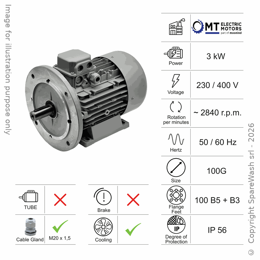 [10100585] MOTORE 3KW 100G B5+B3 2P 230-400V 50/60HZ IP56 CV