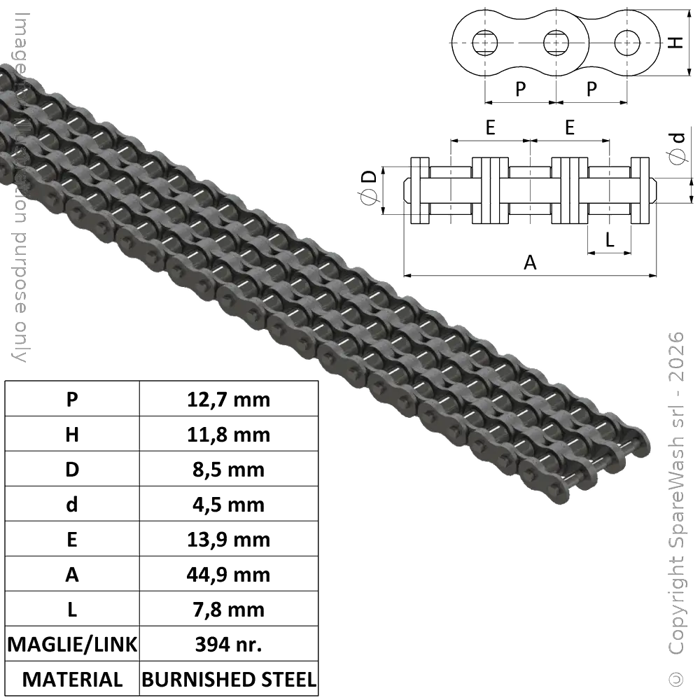 CATENA A RULLI TRIPLA (ISO 08 B3) 1/2X5/16 ACCIAIO L5000