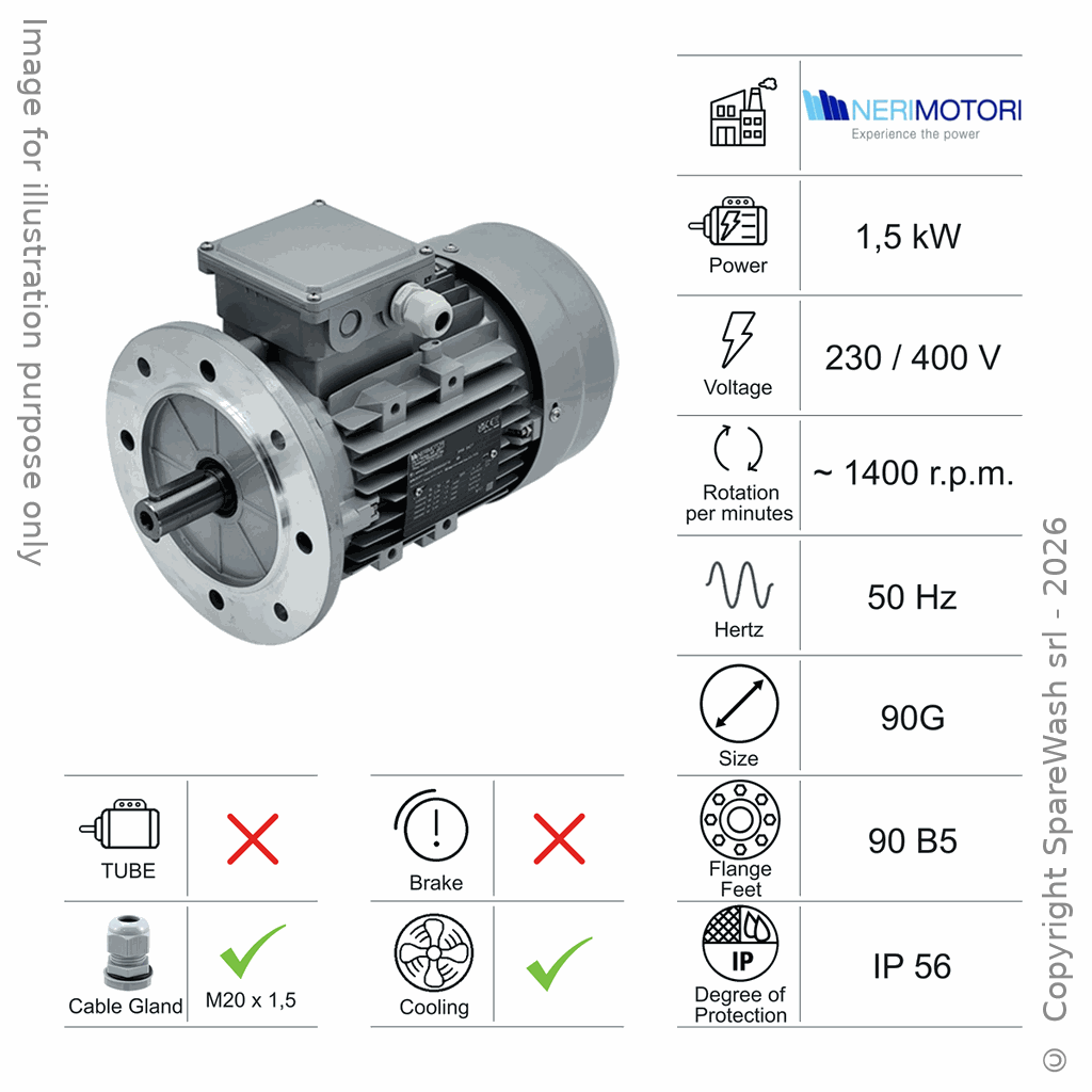 MOTORE 1,5KW 90G B5 4P 230-400V 50HZ IP56 CV