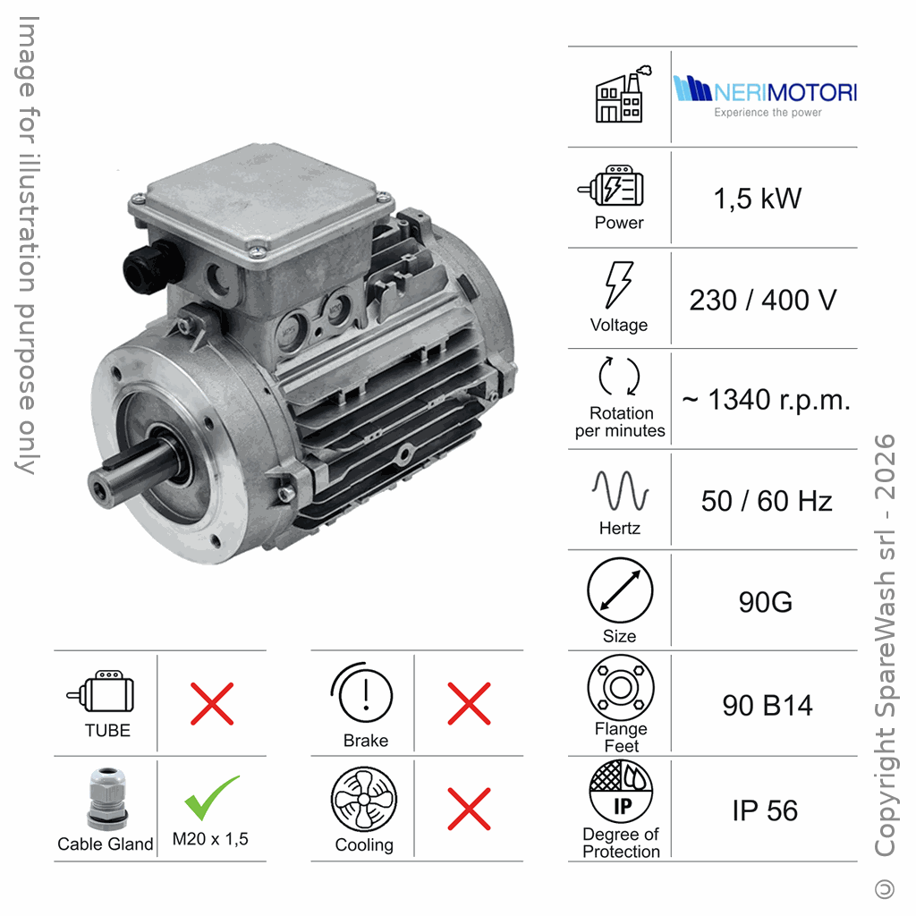 [10100677] MOTEUR 1,5KW 90G B14 4P 230-400V 50-60HZ IP56 SV