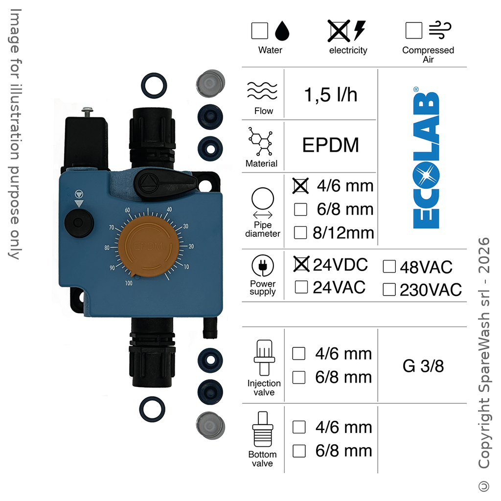 PNEUMATIC DOSING PUMP 1,5L/H 24VDC EPDM