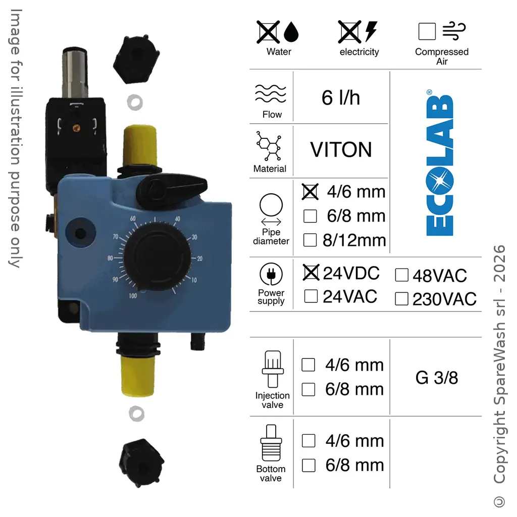 BOMBA DOSIFICADORA HIDRÁULICA 6L/H 24VDC VITON