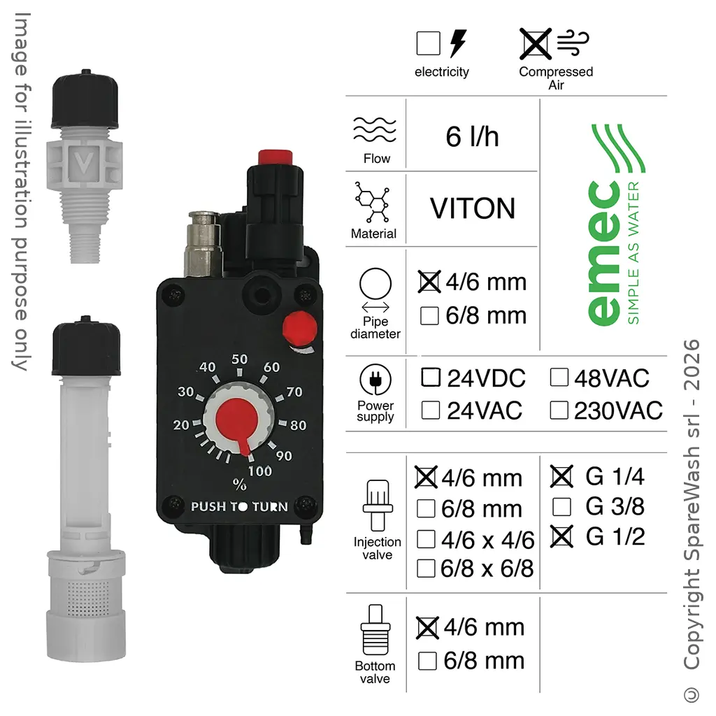 PNEUMATISCHE DOSIERPUMPE 6L/H PNEUMATISCHE STEUERUNG VITON + IMPFSTELLE 4/6 + FUSSVENTIL 4/6