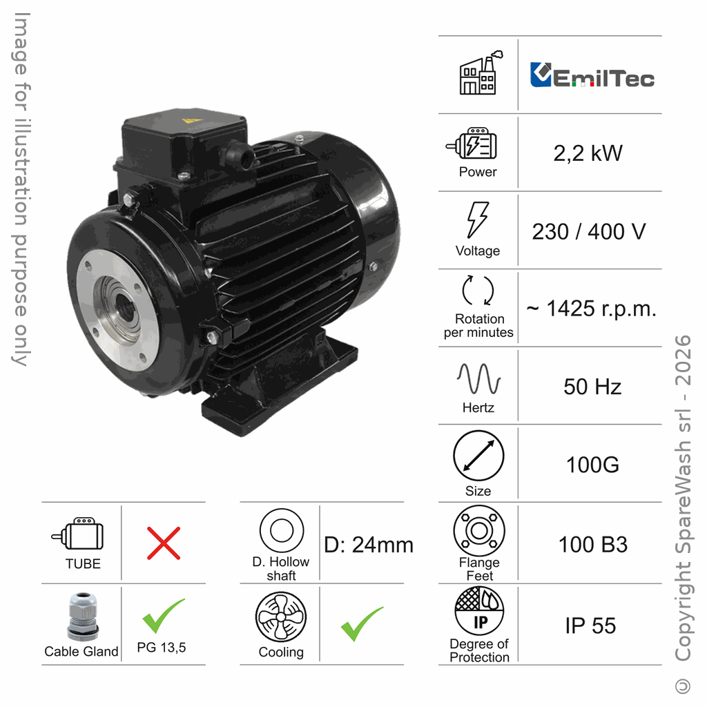 [10100745] MOTEUR 2,2KW 100G B3 4P 230-400V 50HZ IP55 CV