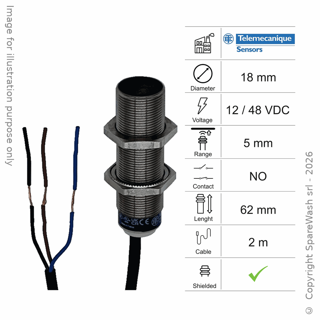[10300282] SENSORE INDUTTIVO D18 L62 NO - CAVO 2M - 5MM PNP 12/48VDC