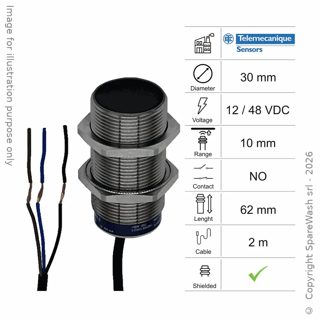 INDUKTIVER SENSOR D30 L62 NO - KABEL 2M - 10MM PNP 12/48VDC