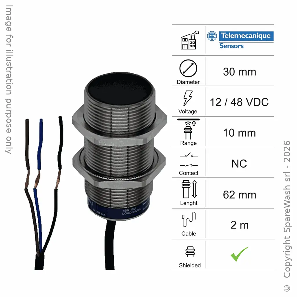 INDUKTIVER SENSOR D30 L62 NC - KABEL 2M - 10MM PNP 12/48VDC