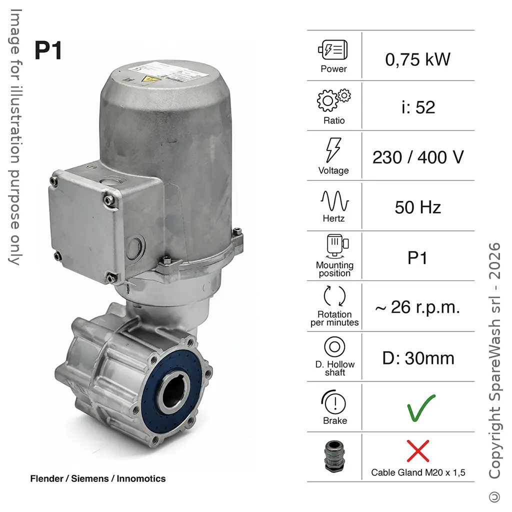 MOTEUR-RÉDUCTEUR AVEC FREIN FLENDER 0,75KW I:52 26,9RPM 230-400V 50HZ