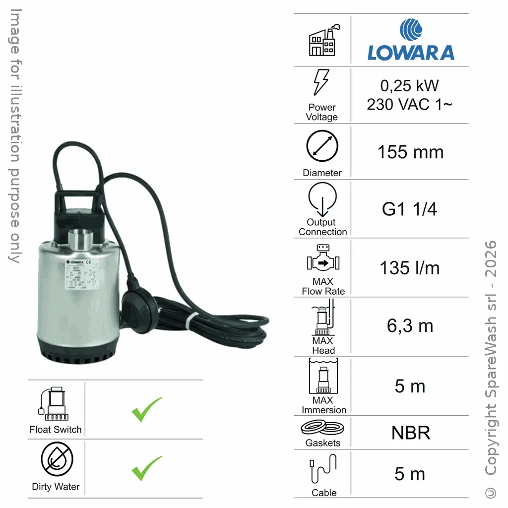 SUBMERSIBLE WASTEWATER PUMP LOWARA DOC3 0,25KW 230V