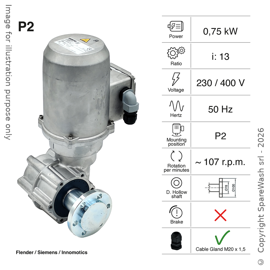 [20200770] MOTORÉDUCTEUR FLENDER 0,75KW I:13 106,2RPM 230-400V 50HZ AVEC AXE