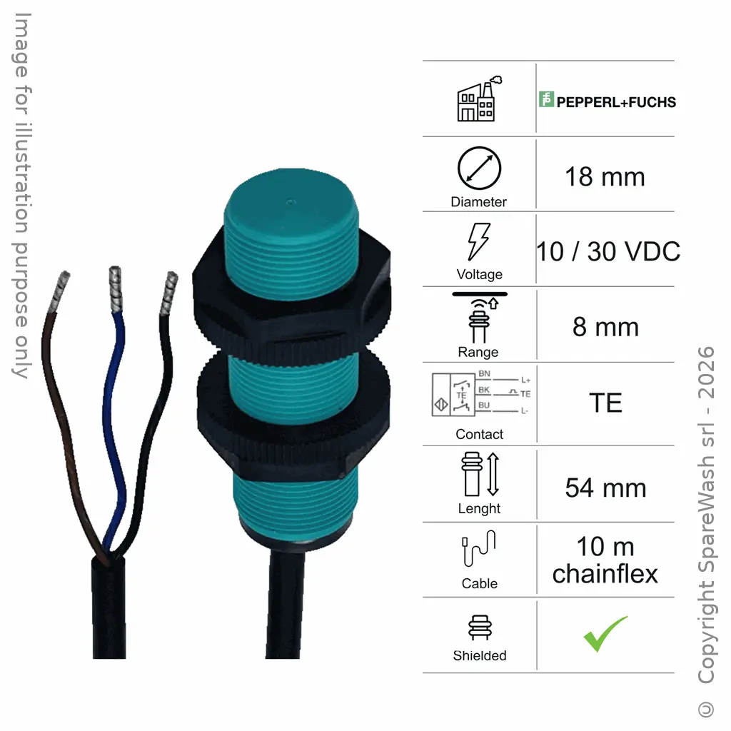 SENSOR INDUCTIVO D18 L54 TE - CABLE 10M - 8MM PNP 10/30VDC