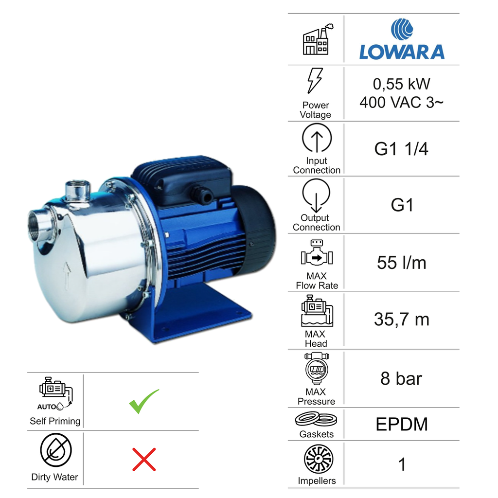 POMPE CENTRIFUGE D'APPOINT LOWARA BG5 0,55KW 400V