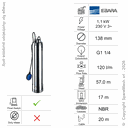 SUBMERSIBLE CLEAR WATER PUMP EBARA IDROGO M80/15A 1,1KW 230V