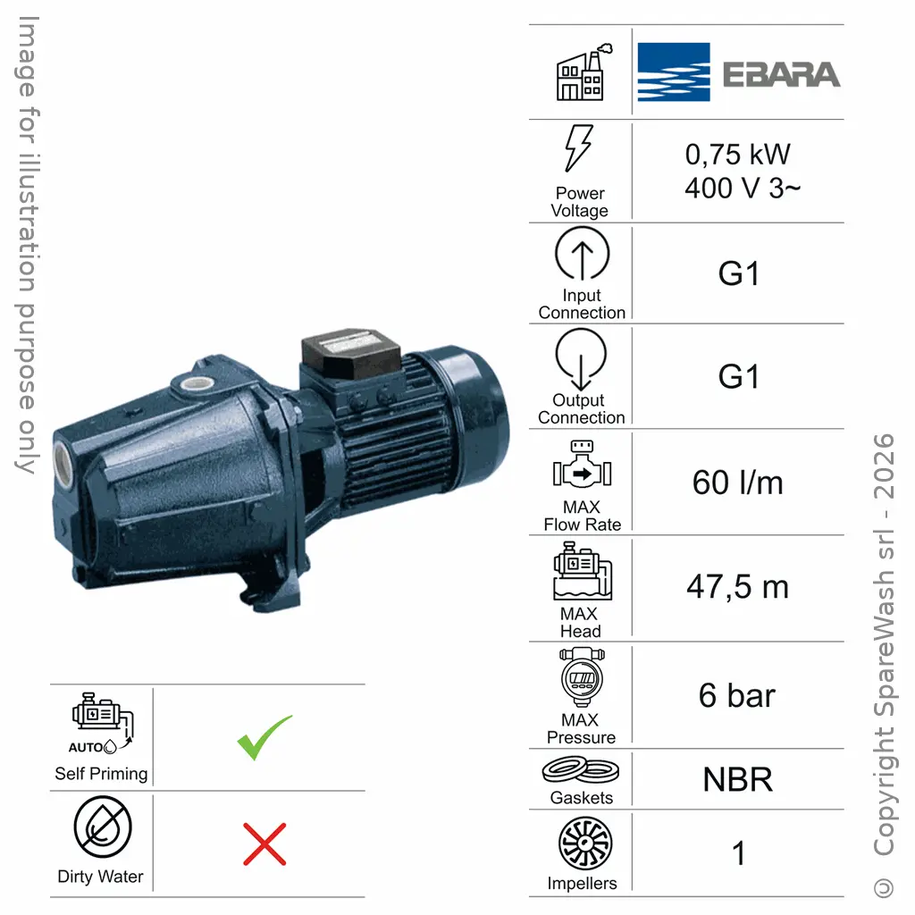 CENTRIFUGAL BOOSTER PUMP EBARA AGA/I 1.00 T 0,75KW 400V