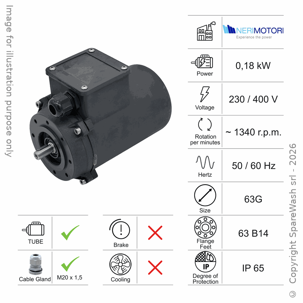 [10100028] MOTORE TUBE 0,18KW 63G B14 4P 230-400V 50/60HZ IP65 SV