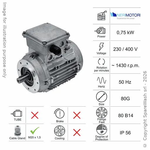 [10100073] MOTORE 0,75KW 80G B14 4P 230-400V 50HZ IP56 SV