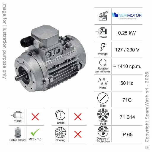 [10100080] MOTEUR 0,25KW 71G B14 4P 127-230V 50HZ IP65 SV