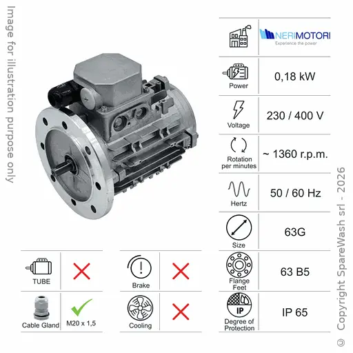 [10100110] MOTOR 0,18KW 63G B5 4P 230-400V 50/60HZ IP65 SV