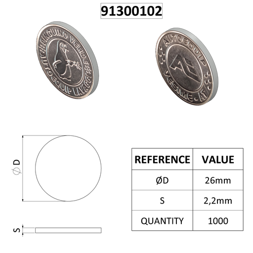 [91300102] MÜNZSTÜCK AE D26 MODELL E X1000