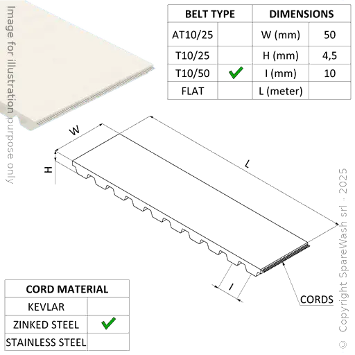 [20600150] ZAHNRIEMEN T10/50 M. GESCHL. STAHL-WICKELNASE