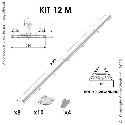 [20500078] KIT CARRILES ANTIVUELCO W25 L12000 ACERO GALVANIZADO