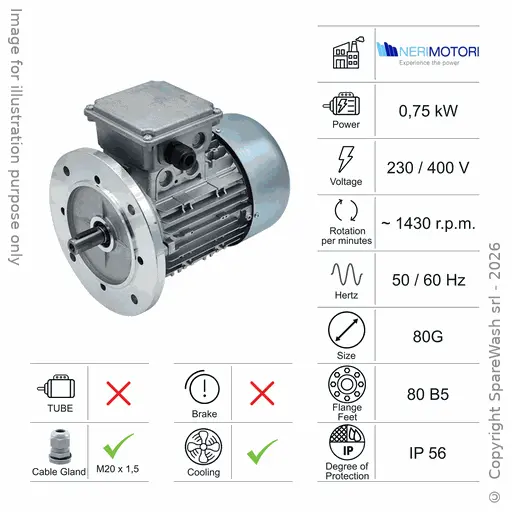 [10100172] MOTOR 0,75KW 80G B5 4P 230-400V 50/60HZ IP56 SV