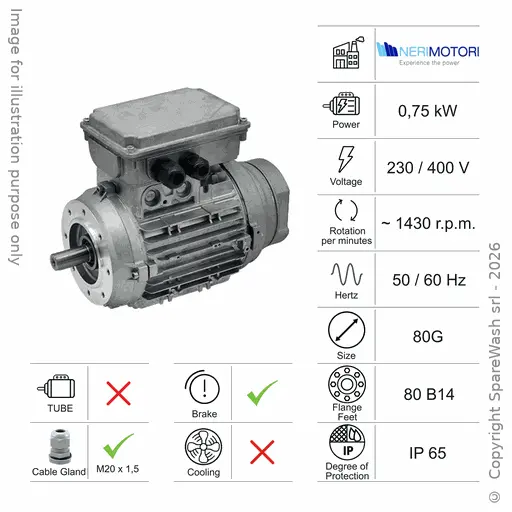 [10100202] MOTOR CON FRENO 0,75KW 80G B14 4P 230-400V 50/60HZ IP65 SV