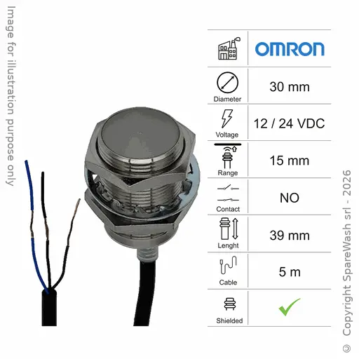 [10300213] SENSORE INDUTTIVO D30 L39 NO - CAVO 5M - 15MM PNP 12/24VDC