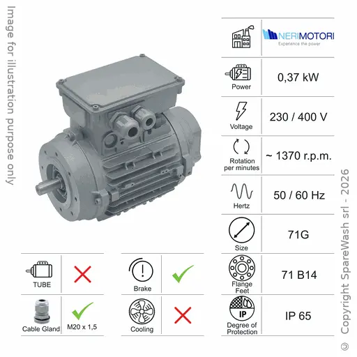 [10100219] MOTORE CON FRENO 0,37KW 71G B14 4P 230-400V 50/60HZ IP65 SV