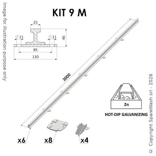 [20500054] KIT CARRILES ANTIVUELCO W25 L9000 ACERO GALVANIZADO
