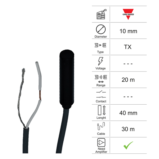 [10400302] FOTOCELLULA TRASMETTITORE D10 L40 - CAVO 30M - RAGGIO 20M - AMP