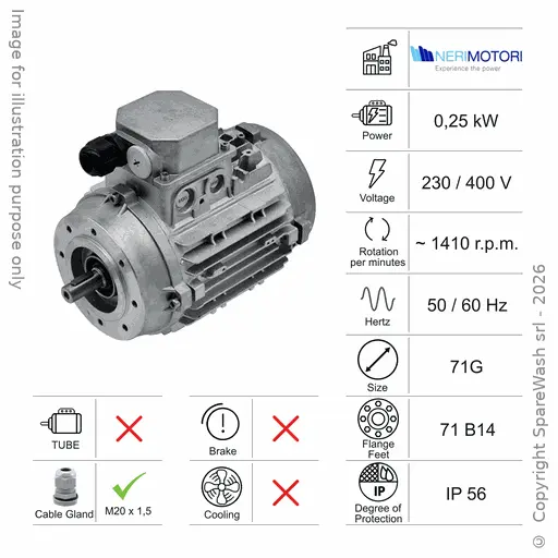 [10100486] MOTEUR 0,25KW 71G B14 4P 230-400V 50/60HZ IP56 SV
