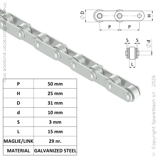 [20700126] CHAÎNE À ROULEAUX P50 D31 H25 - 29 LIENS DE CHAÎNE