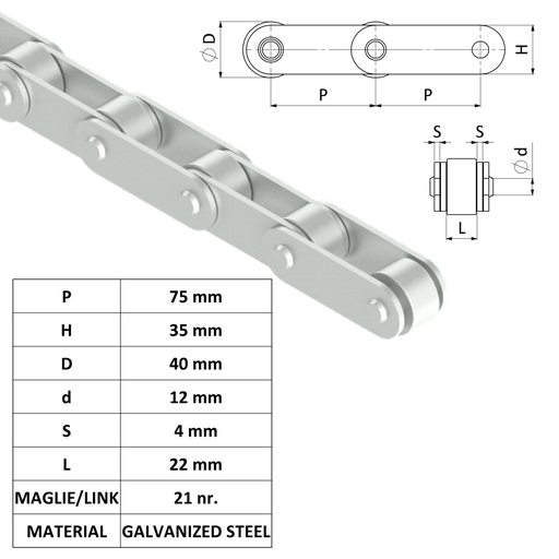 [20700140] CATENA A RULLI P75 D40 H35 - 21 MAGLIE