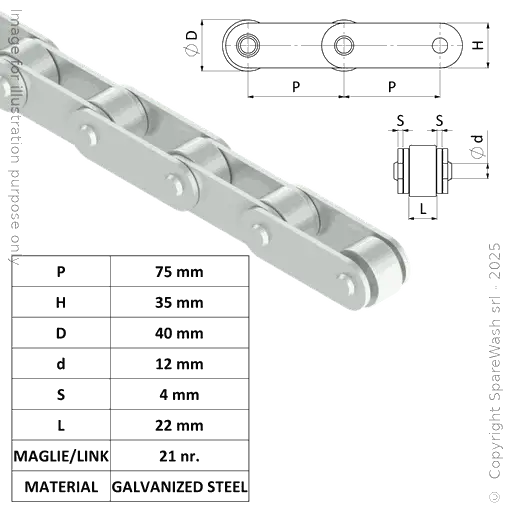 [20700140] ROLLER CHAIN P75 D40 H35 - 21 CHAIN LINKS