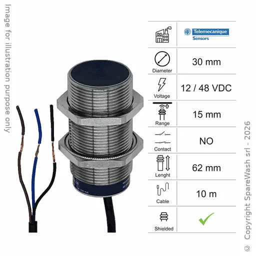 [10300091] SENSORE INDUTTIVO D30 L62 NO - CAVO 10M - 15MM PNP 12/48VDC