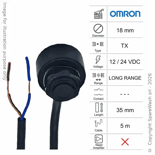 [10400012] PHOTOCELLULE ÉMETTRICE M18 L35 - CÂBLE 5M - LONGUE PORTÉE 12/24VDC