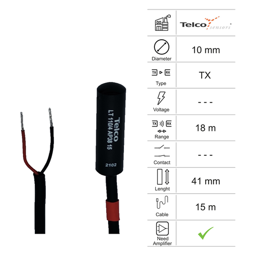 [10400050] FOTOCÉLULA EMISORA D10 L41 - CABLE 15M - ALCANCE 18M - AMP