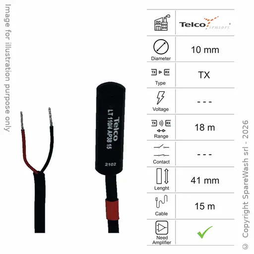 [10400050] FOTOCELLULA TRASMETTITORE D10 L41 - CAVO 15M - RAGGIO 18M - AMP