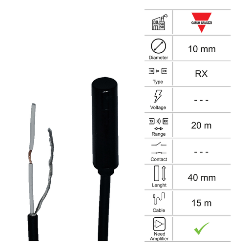 [10400081] PHOTOCELLULE RÉCEPTRICE D10 L40 - CÂBLE 15M - PORTÉE 20M - AMP