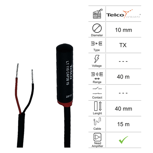 [10400104] PHOTOCELLULE ÉMETTRICE D10 L40 - CÂBLE 15M - PORTÉE 40M - AMP