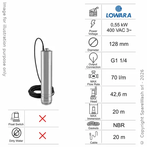 [60100276] KLARWASSER-TAUCHPUMPE LOWARA 3SC4/05/5 0,55KW 400V