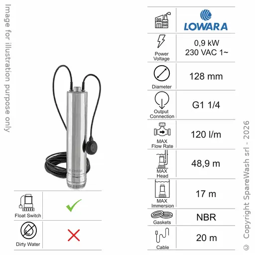 [60100313] BOMBA SUMERGIBLE DE AGUAS CLARAS LOWARA 5SC5/09/5 0,9KW 230V