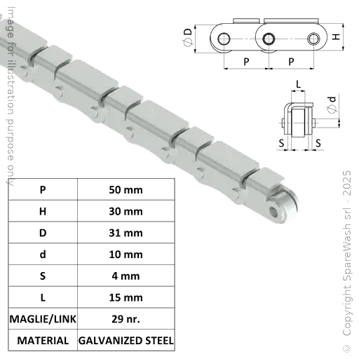 [20700157] ROLLENKKETTE MIT ANGEHOBENEN PLATTEN P50 D31 H25 - 29 KETTEVERBINDUNGEN