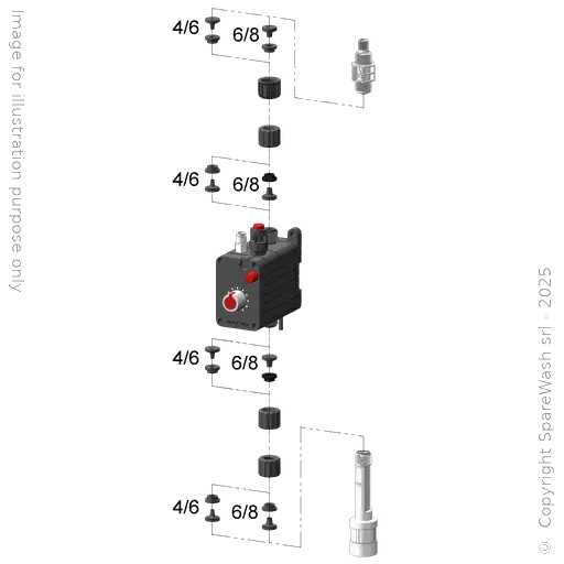 [40100722] POMPA DOSATRICE PNEUMATICA 3L/H COMANDO PNEUMATICO VITON + INIEZIONE G1/4 - G1/2 + FONDO