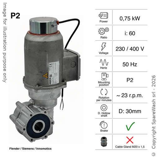 [20200367] MOTEUR-RÉDUCTEUR AVEC FREIN FLENDER 0,75KW I:60 23,0RPM 230-400V 50HZ