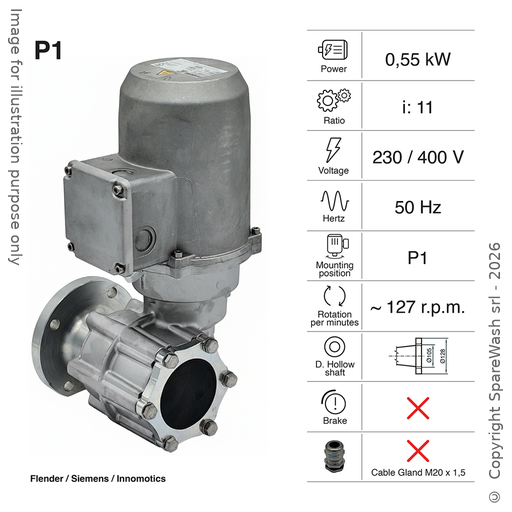 [20200435] MOTORÉDUCTEUR FLENDER 0,55KW I:11 127,3RPM 230-400V 50HZ AVEC AXE