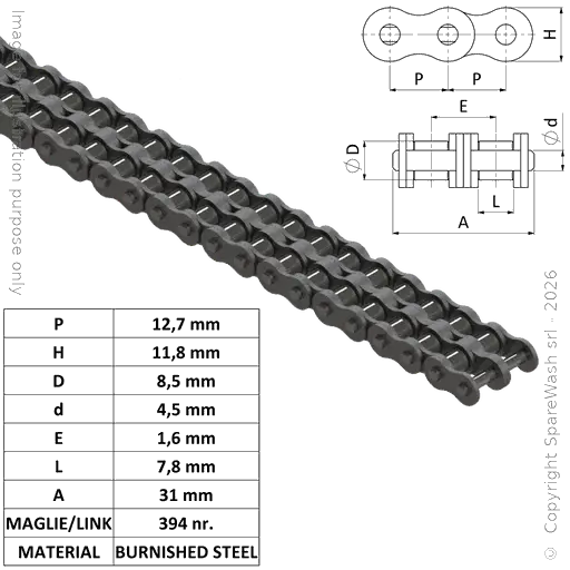 [20700300] CATENA A RULLI DOPPIA (ISO 08 B2) 1/2X5/16 ACCIAIO L5000