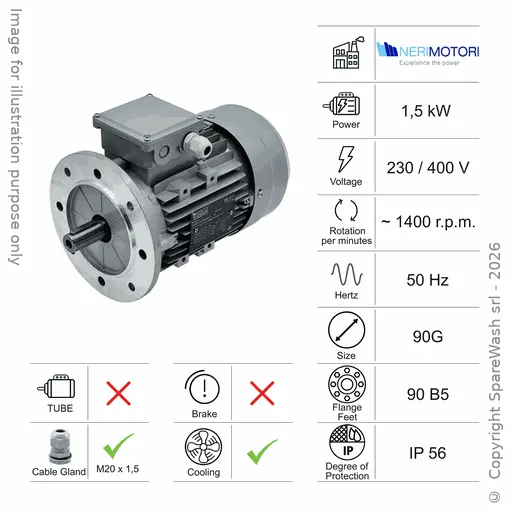 [10100660] MOTORE 1,5KW 90G B5 4P 230-400V 50HZ IP56 CV